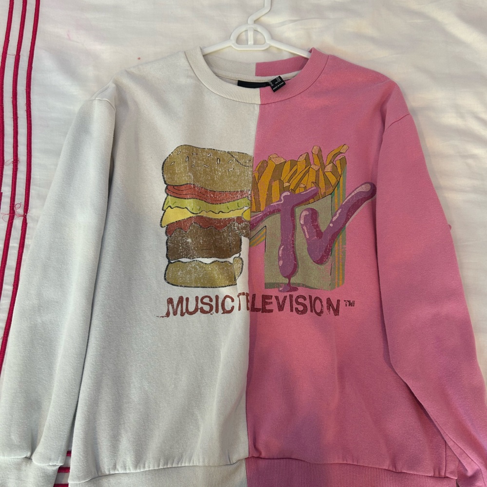 Half pink half white mtv sweater